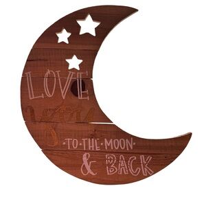 Hobby Lobby Wooden Half Moon & Stars Cut Out “I love you” Wall Decor. New